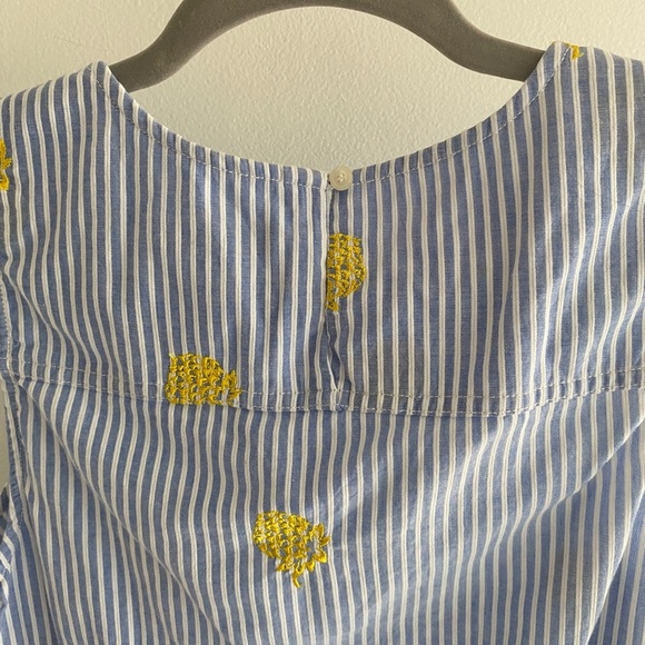 J. Crew blue striped, size 4, yellow pineapple embroidered, side tie tank. - Picture 7 of 13